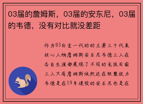 03届的詹姆斯，03届的安东尼，03届的韦德，没有对比就没差距